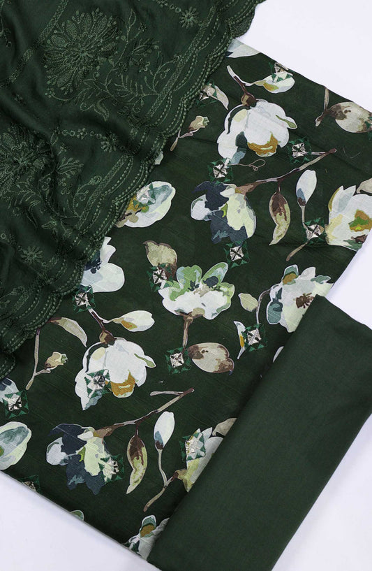 Bana Dora by Amna Khadija Embroidered Lawn Unstitched 3 Piece - D-03 - AM25BDV9 - Dark Green - Summer Collection