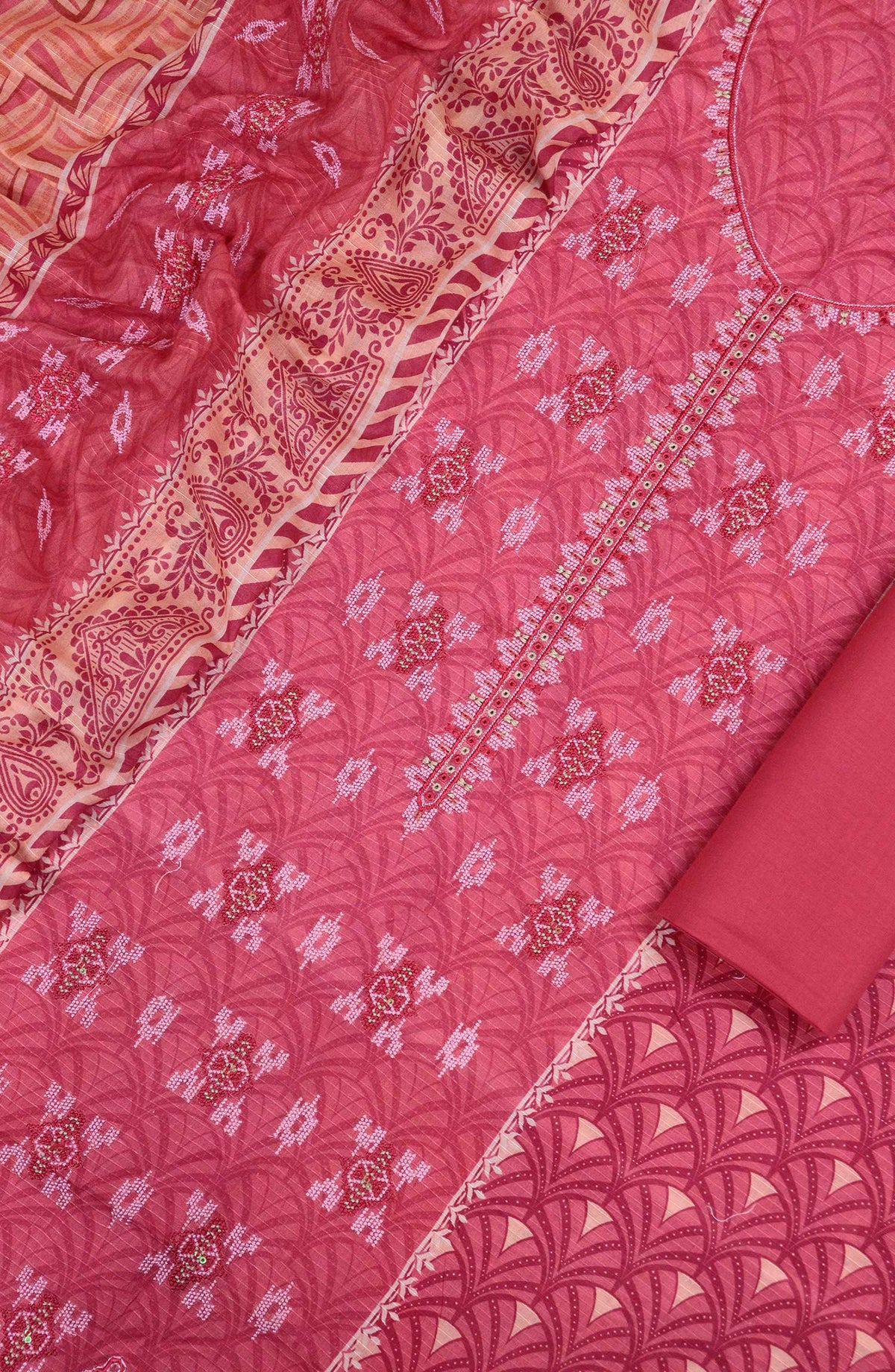 Bana Dora by Amna Khadija Embroidered Lawn Unstitched 3 Piece Suit - D-03 - AM25BDV10 - Pink - Summer Collection