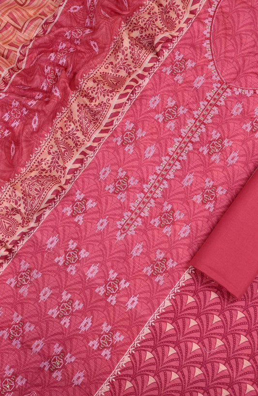 Bana Dora by Amna Khadija Embroidered Lawn Unstitched 3 Piece Suit - D-03 - AM25BDV10 - Pink - Summer Collection
