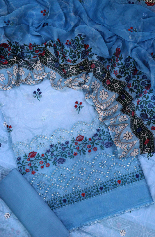 Aabroo by Amna Khadija Chikankari Lawn Unstitched 3 Piece Suit - D-03 - AM25ABL - Blue - Summer Collection