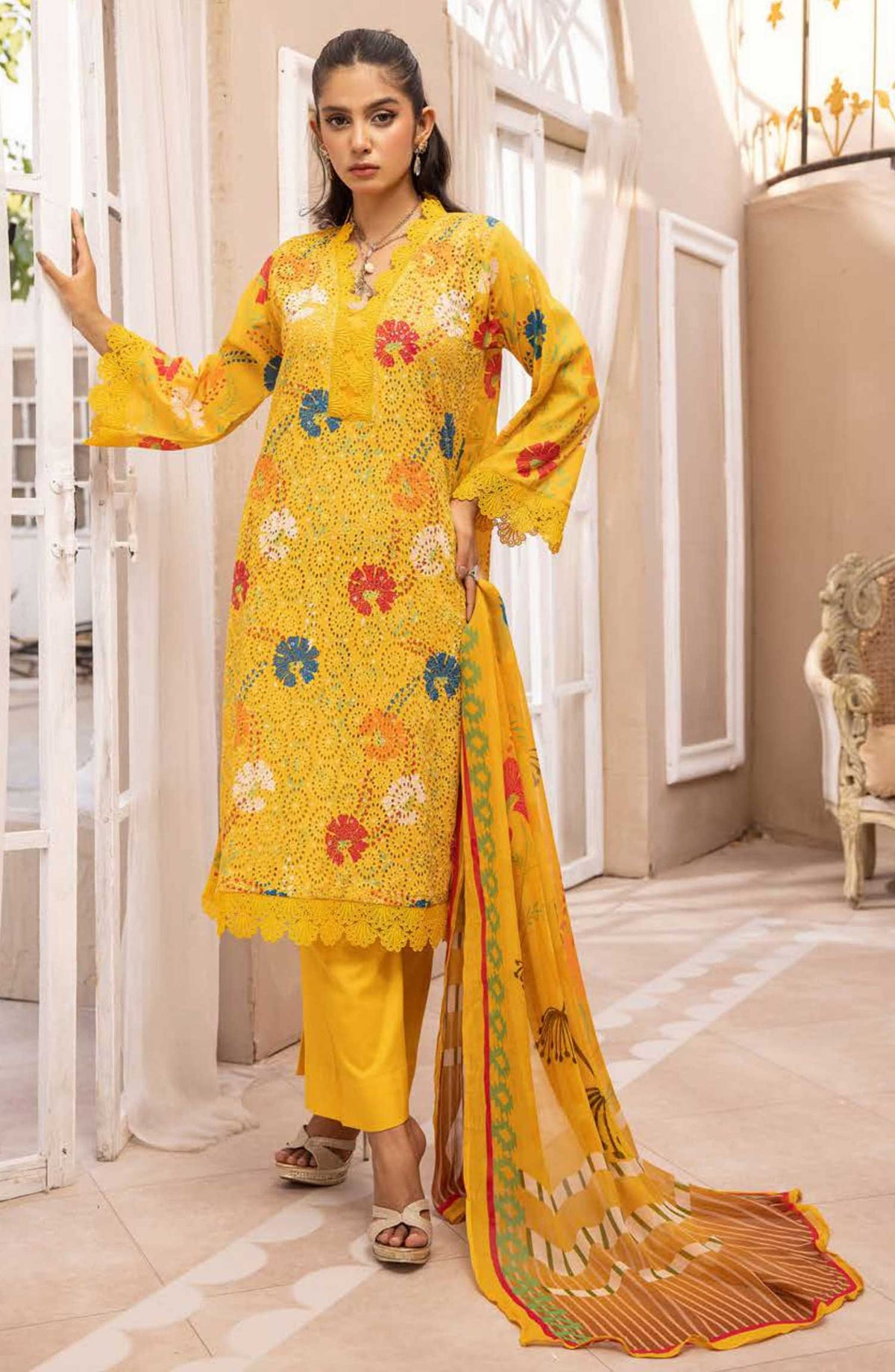 Mahees Isha by Riaz Arts Chikankari Lawn Unstitched 3 Piece - D-03 - RA25MI - Yellow - Summer Collection