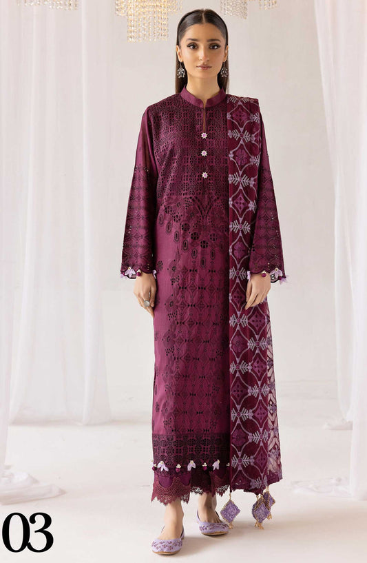 Mahees Saliqa by Riaz Arts Chikankari Lawn Unstitched 3 Piece - D-03 - RA25MS - Purple - Summer Collection