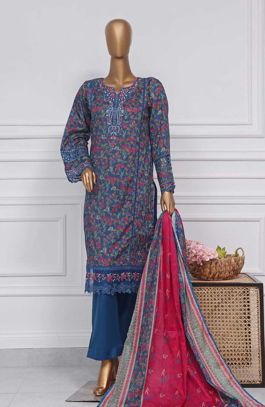Raya by Sadabahar Embroidered Lawn Stitched 3 Piece - D-03 - SDB25RE - Blue - Summer Collection