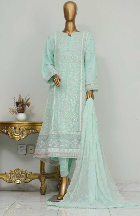 Bin Saeed Embroidered Stitched 3 Piece Frock - D-03 - BS25CF - Light Blue - Festive Collection