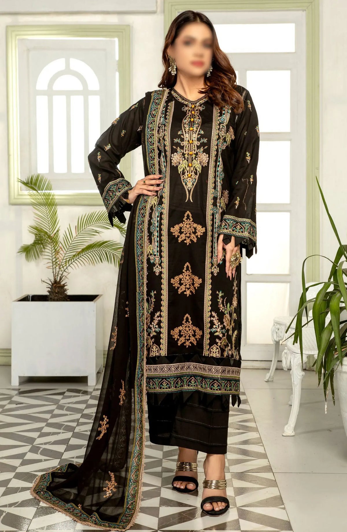 Saffron Premium Embroidered Lawn Collection 2024 - Design 03
