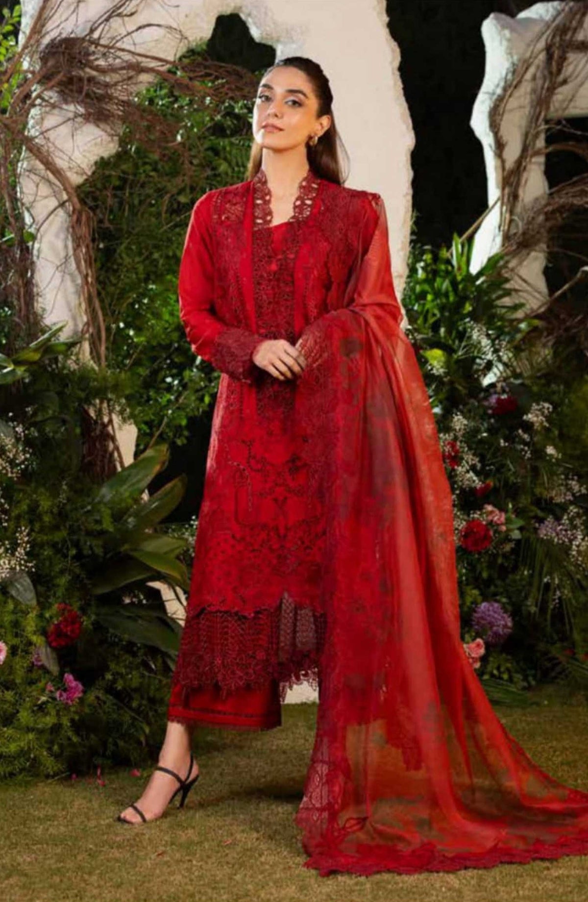 Sobia Nazir Embroidered Unstitched 3 Piece Suit - D-03 A - SBN25LL - Red - Summer Collection