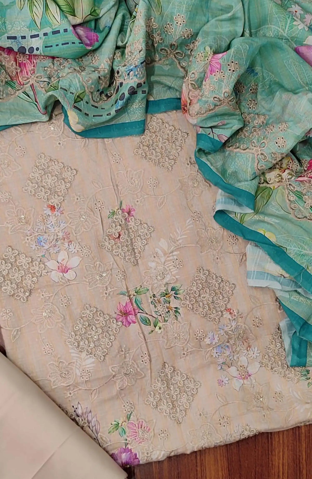 Premium Sequence Emb Linen 3 Pcs with Emb Dupatta Collection - Design 03