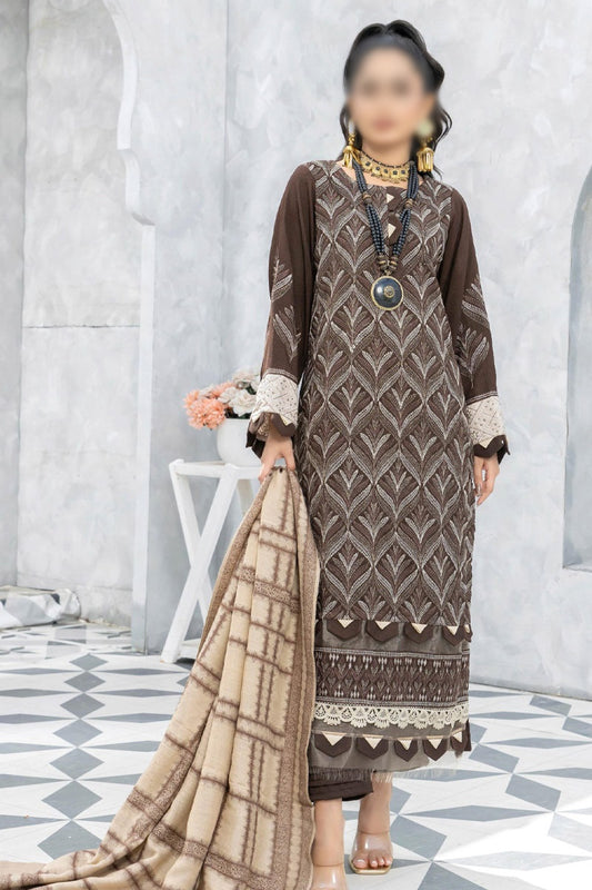 Baghban Leather Peach Embroidered Wool Shawl Collection 2023 - Design 04