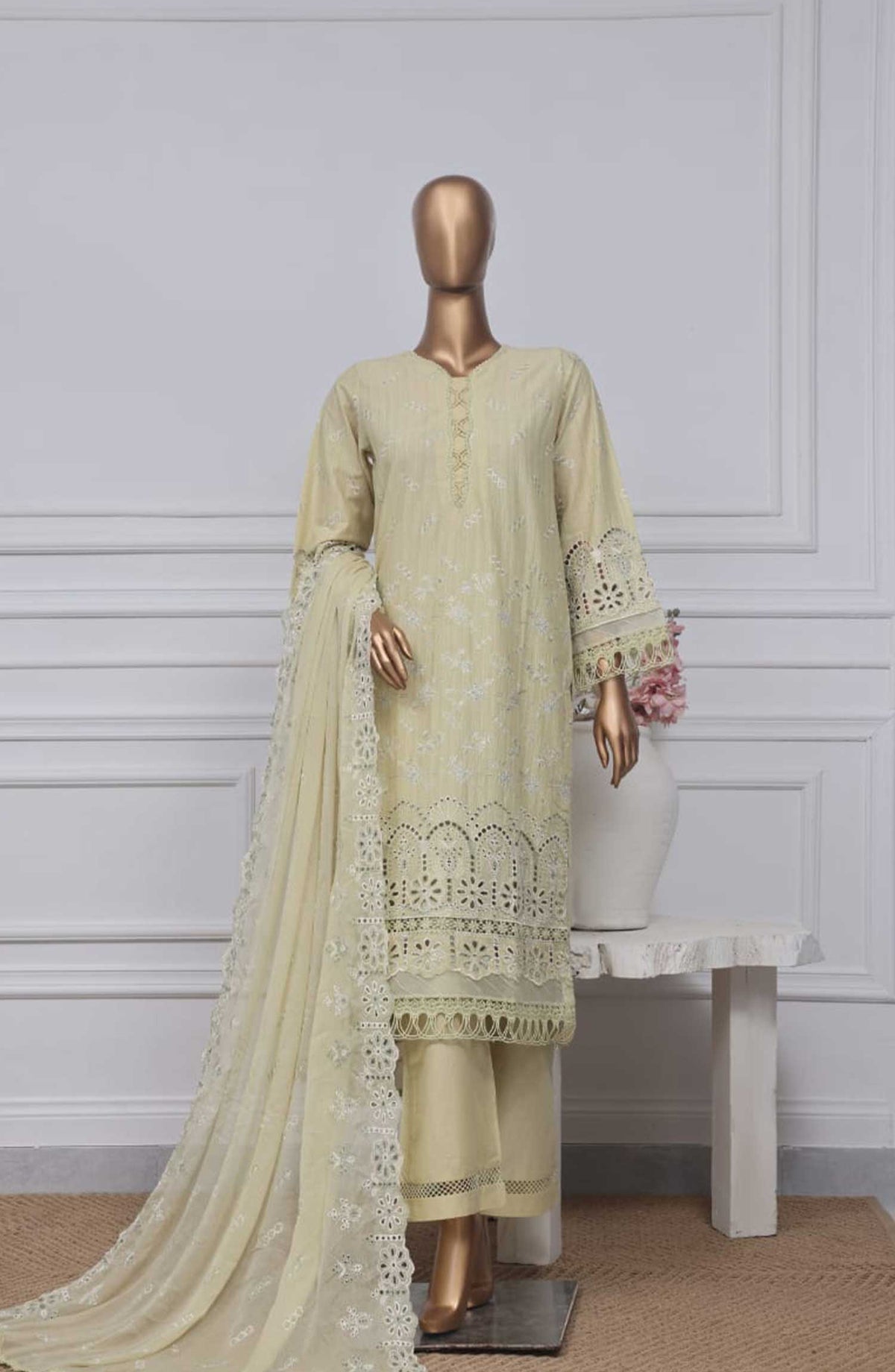 Sadabahar Embroidered Chikankari Stitched 3 Piece - Design 04 - SDB25C - Off White - Summer Collection