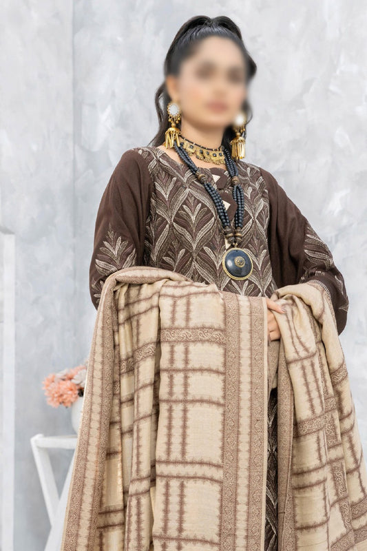 Baghban Leather Peach Embroidered Wool Shawl Collection 2023 - Design 04