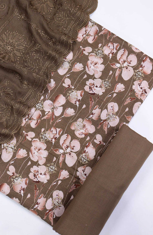 Bana Dora by Amna Khadija Embroidered Lawn Unstitched 3 Piece - D-04 - AM25BDV9 - Brown - Summer Collection