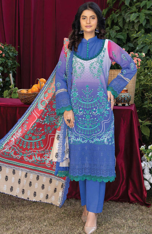 Mashaal by Riaz Arts Embroidered Lawn Unstitched 3 Piece - D-04 - RA25ML2 - Blue - Summer Collection