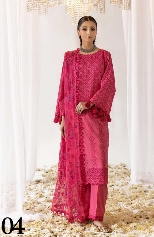 Mahees Saliqa by Riaz Arts Chikankari Lawn Unstitched 3 Piece - D-04 - RA25MS - Hot Pink - Summer Collection