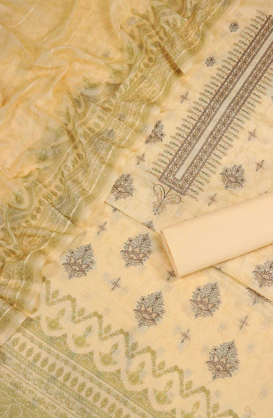 Mehak by Amna Khadija Self Embroidered Lawn Unstitched 3 Piece Suit - AM25MHA - Design-04 - Cream - Summer Collection