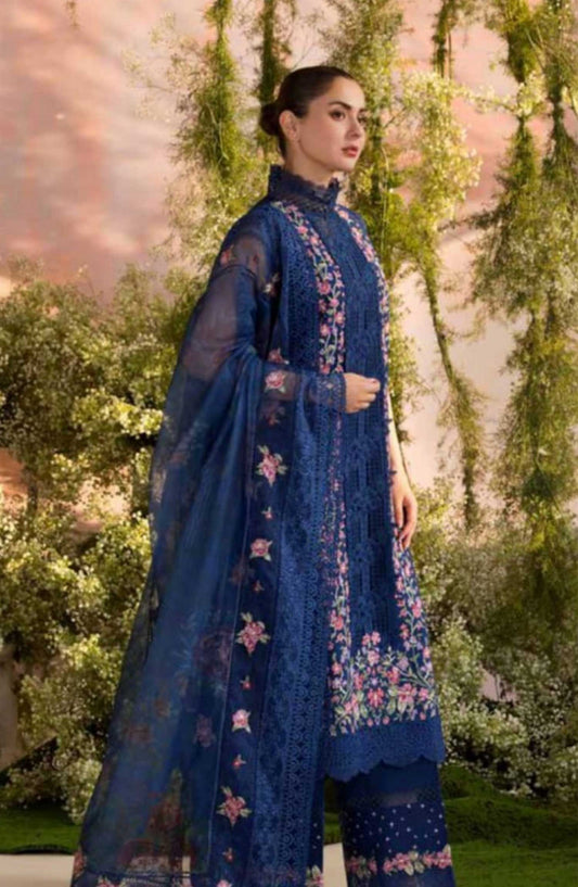 Sobia Nazir Embroidered Unstitched 3 Piece Suit - D-04 A - SBN25LL - Blue - Summer Collection