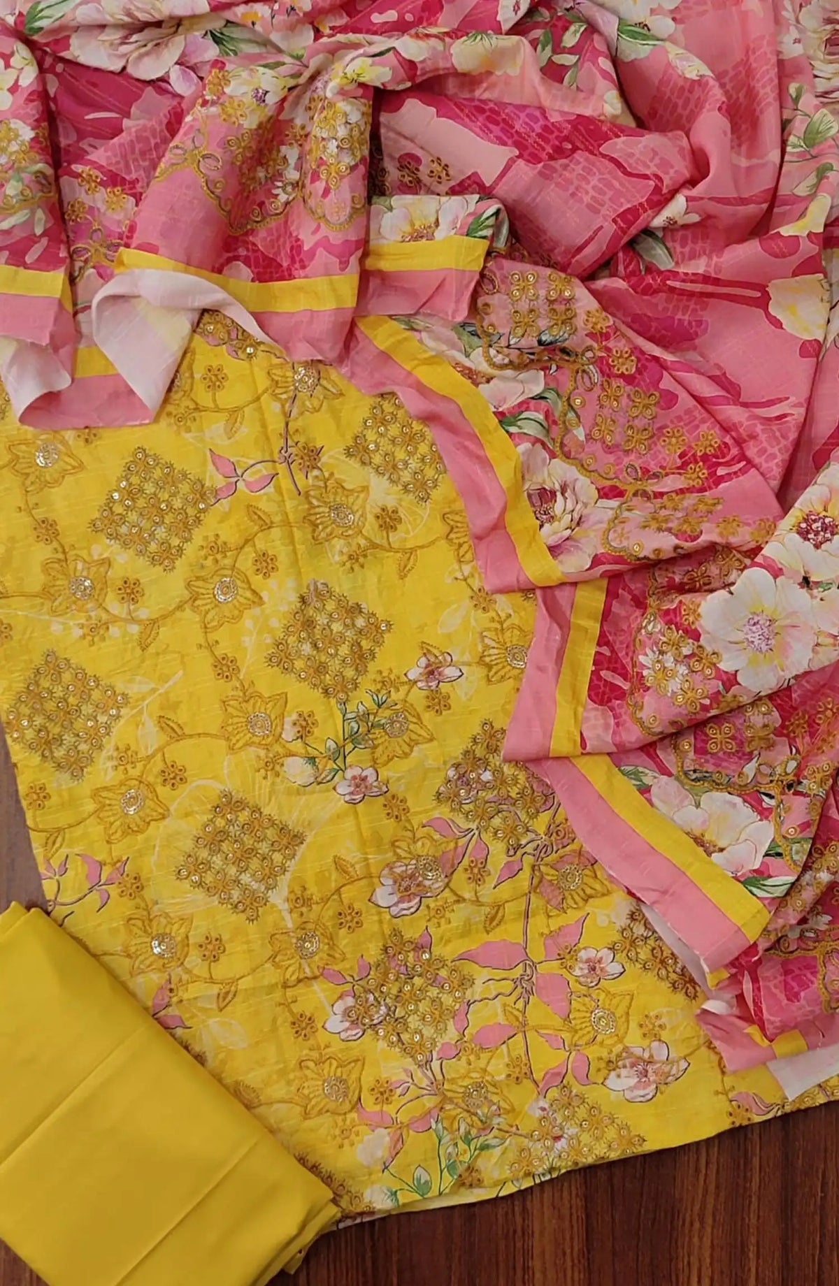 Premium Sequence Emb Linen 3 Pcs with Emb Dupatta Collection - Design 04