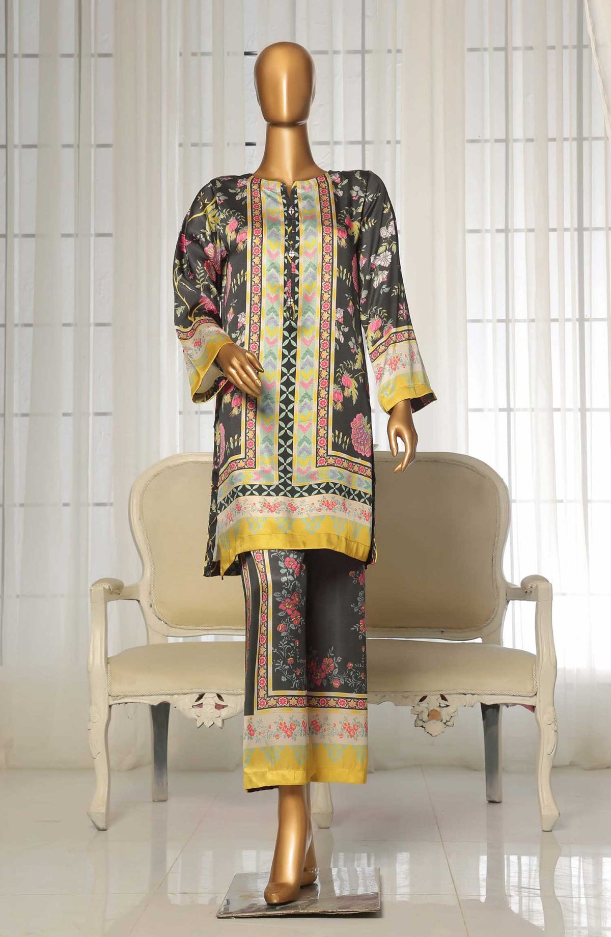 Sadabahar Printed Silk Stitched 2 Piece Suit - D-05 - SBD25PS - Black - Casual Collection