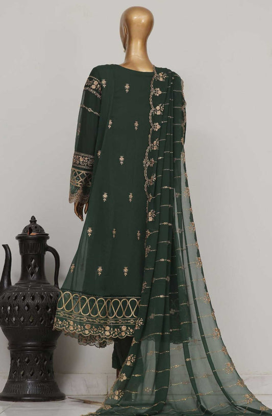 Bin Saeed Embroidered Stitched 3 Piece Frock - D-05 - BS25CF - Bottle Green - Festive Collection