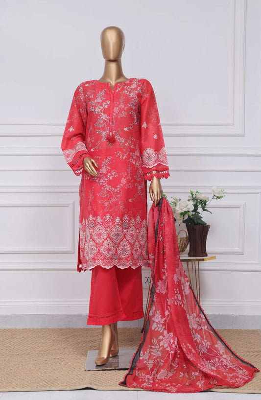 Sadabahar Printed Chikankari Stitched 3 Piece - D-05 - SDB25PC - Red - Summer Collection