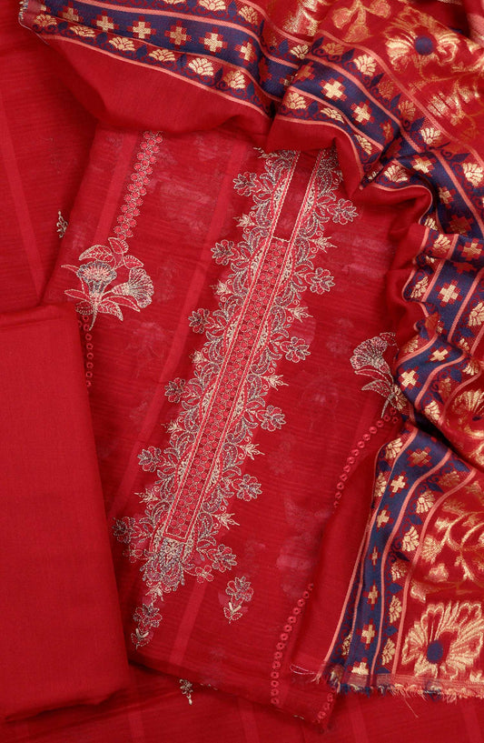 Bana Dora by Amna Khadija Embroidered Lawn Unstitched 3 Piece - D-05 - AM25BDV3 - Maroon - Summer Collection