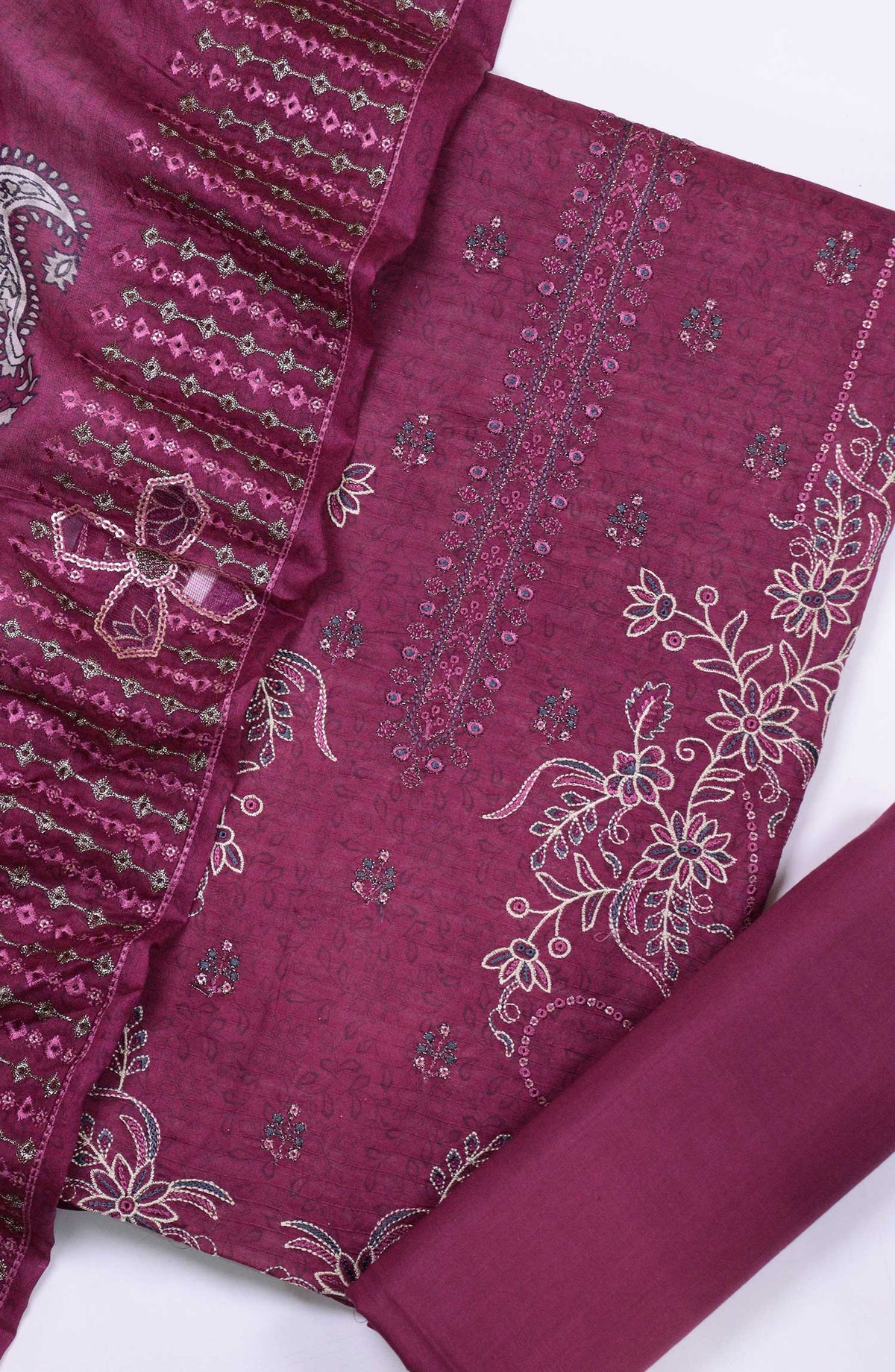 Bana Dora by Amna Khadija Embroidered Lawn Unstitched 3 Piece - D-05 - AM25BDV4 - Maroon - Summer Collection