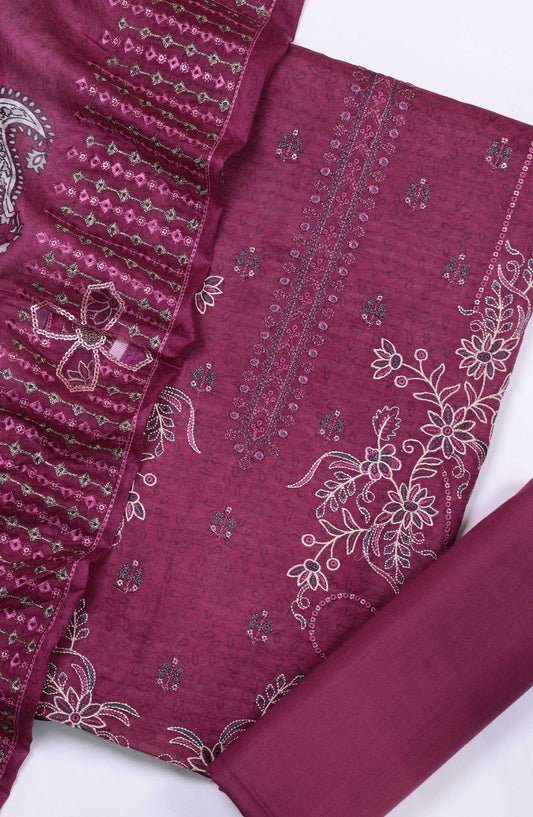 Bana Dora by Amna Khadija Embroidered Lawn Unstitched 3 Piece - D-05 - AM25BDV4 - Maroon - Summer Collection