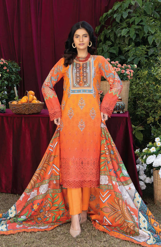 Mashaal by Riaz Arts Embroidered Lawn Unstitched 3 Piece - D-05 - RA25ML2 - Dark Orange - Summer Collection
