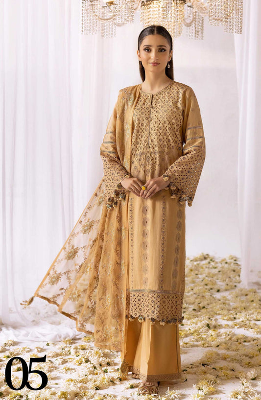 Mahees Saliqa by Riaz Arts Chikankari Lawn Unstitched 3 Piece - D-05 - RA25MS - Beige - Summer Collection