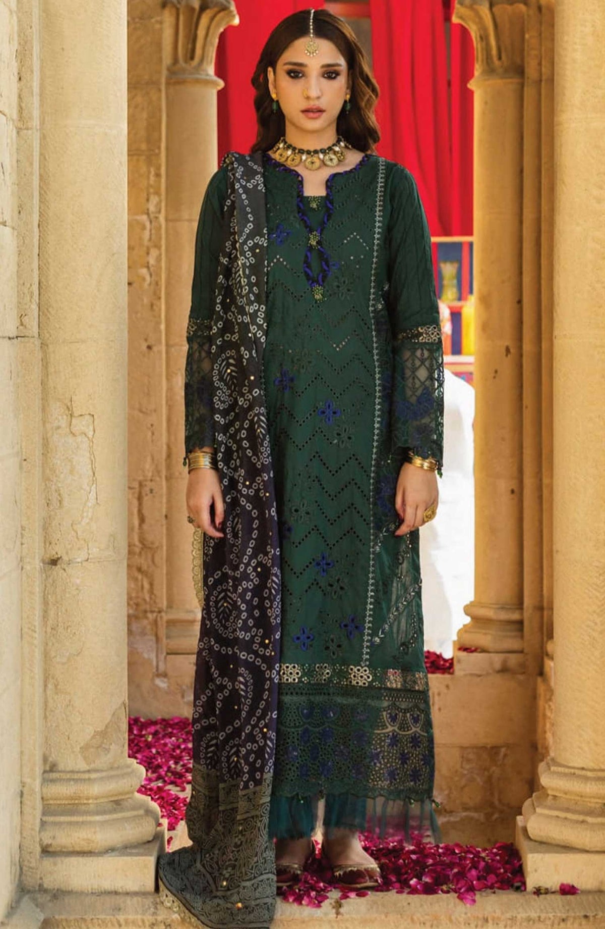 Al Zohaib Textile Embroidered Chikankari Unstitched 3 Piece - D-05 - AZT25B - Dark Green - Casual Collection