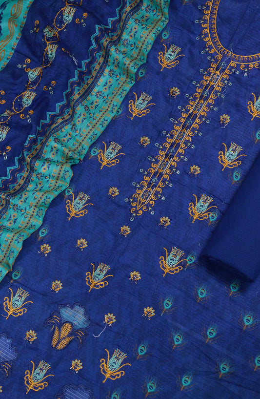 Bana Dora by Amna Khadija Embroidered Lawn Unstitched 3 Piece Suit - D-05 - AM25BDV10 - Blue - Summer Collection