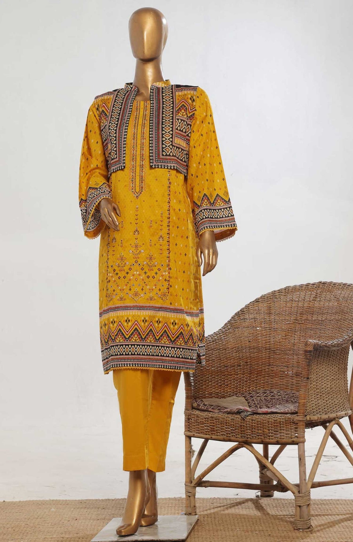 Bin Saeed Embroidered Lawn Stitched 3 Piece Suit - D-05 - BS25ECL - Yellow - Summer Collection
