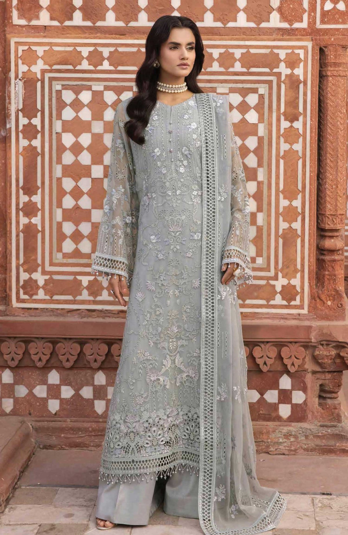 Dilkash by Lavish Premium Embroidered Chiffon Unstitched 3 Piece - Design 05 Ashen - LP25D - Grey - Formal Collection