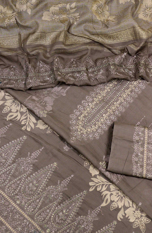 Bana Dora by Amna Khadija Embroidered Lawn Unstitched 3 Piece - D-06 - AM25BDV1 - Silver Grey - Summer Collection