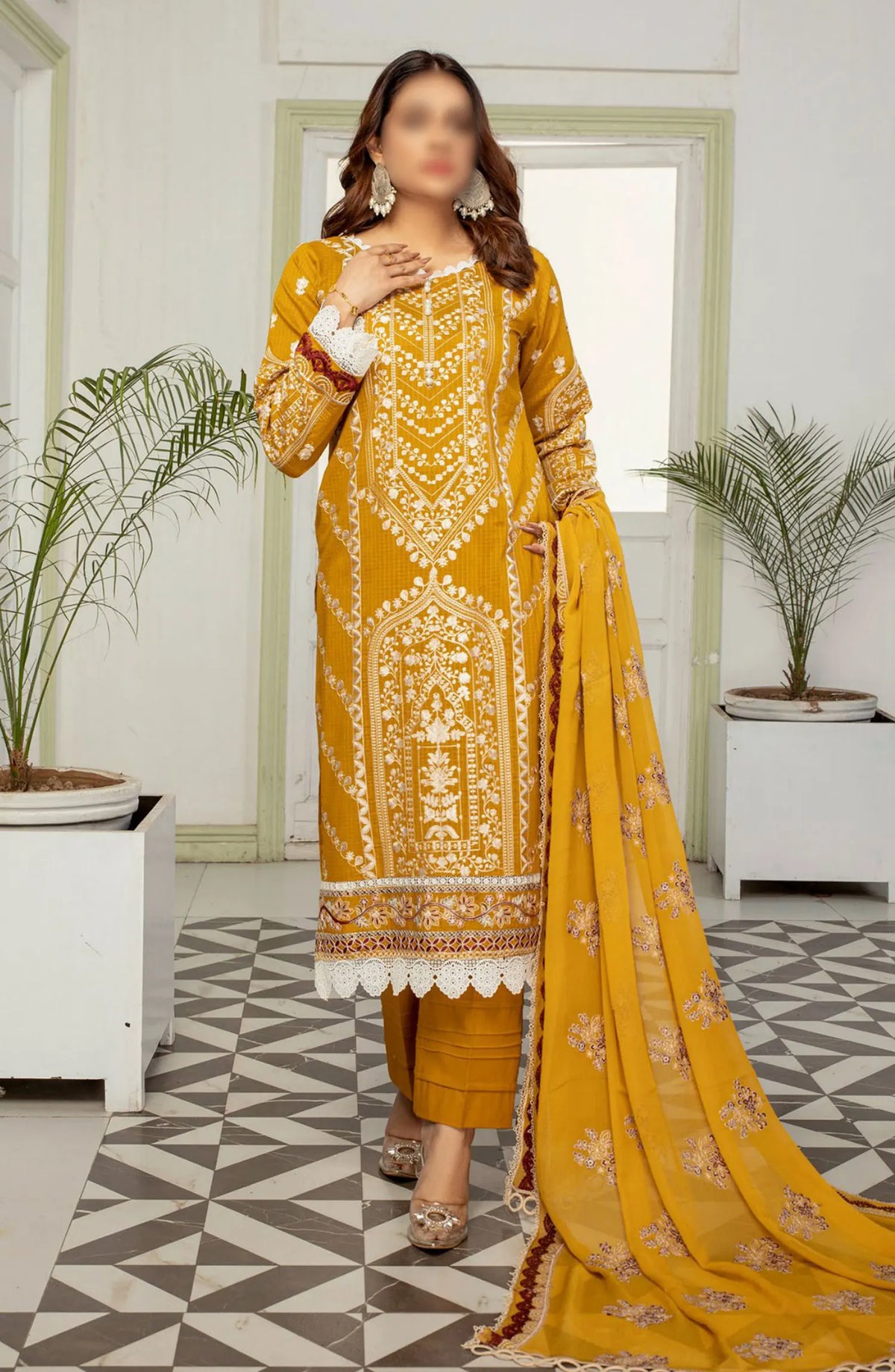 Saffron Premium Embroidered Lawn Collection 2024 - Design 06