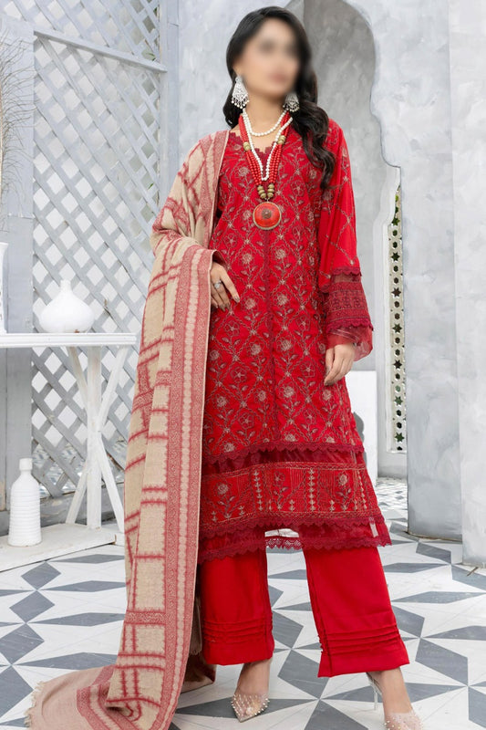 Baghban Leather Peach Embroidered Wool Shawl Collection 2023 - Design 06