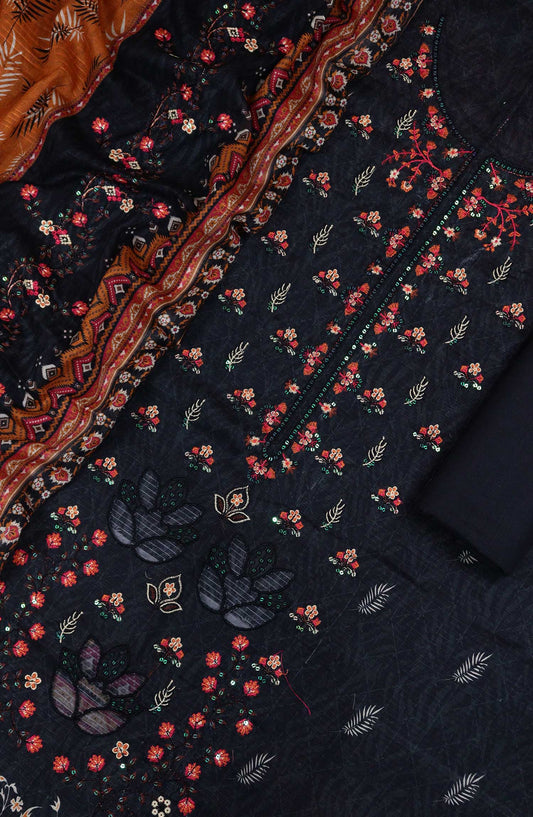 Bana Dora by Amna Khadija Embroidered Lawn Unstitched 3 Piece Suit - D-06 - AM25BDV10 - Black - Summer Collection
