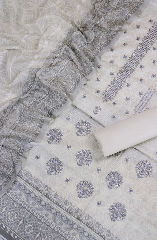 Mehak by Amna Khadija Self Embroidered Lawn Unstitched 3 Piece Suit - AM25MHA - Design-06 - Grey - Summer Collection