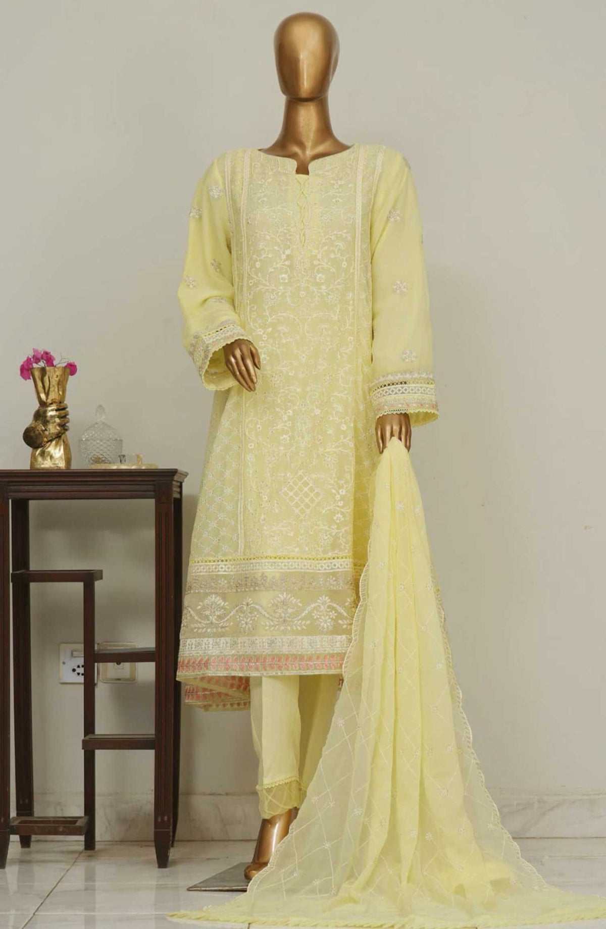 Bin Saeed Embroidered Stitched 3 Piece Frock - D-06 - BS25CF - Yellow - Festive Collection