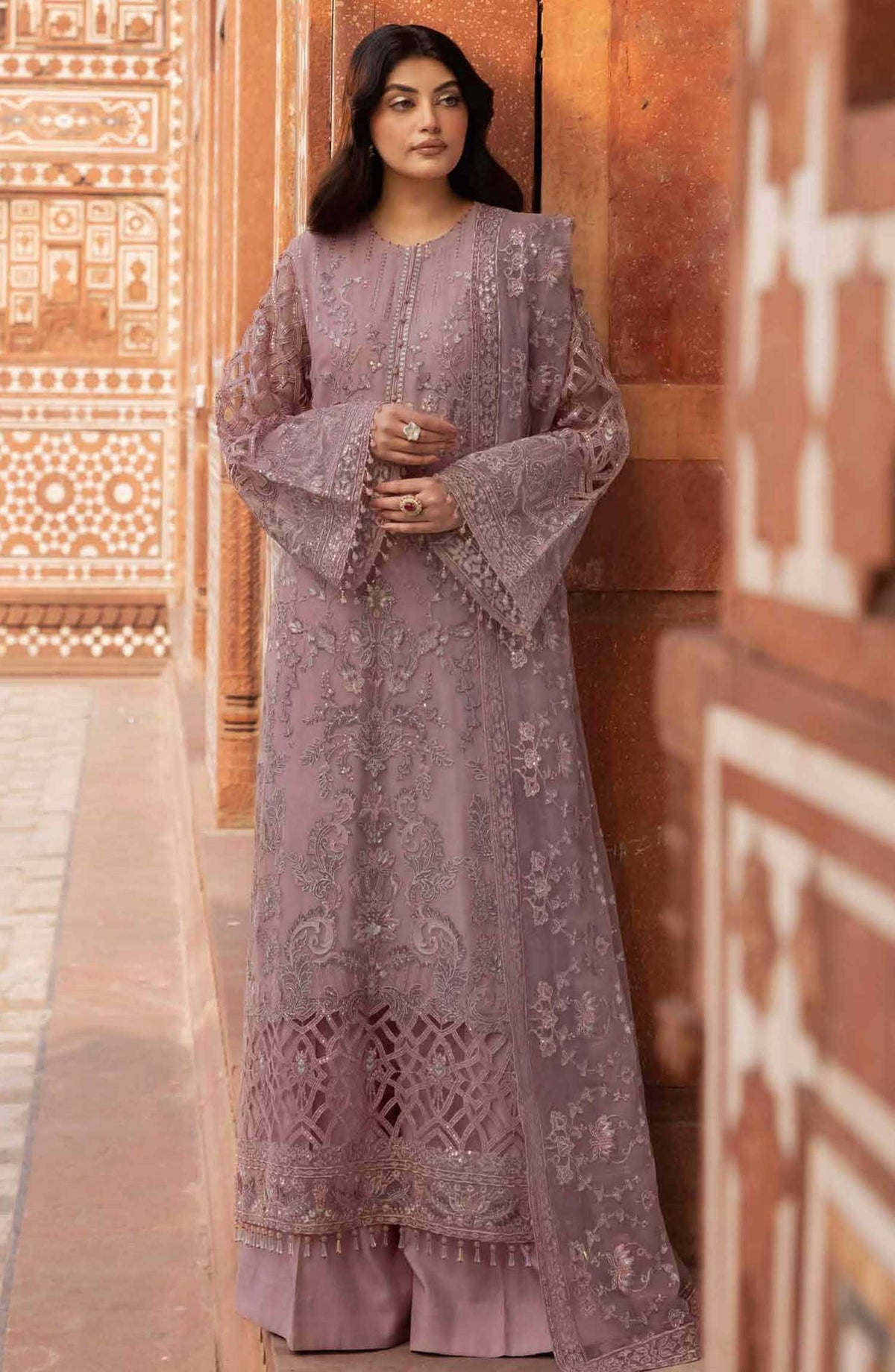 Dilkash by Lavish Premium Embroidered Chiffon Unstitched 3 Piece - Design 06 Blossom - LP25D - Greyish Purple - Formal Collection