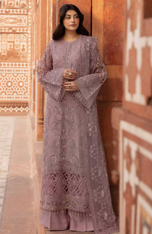 Dilkash by Lavish Premium Embroidered Chiffon Unstitched 3 Piece - Design 06 Blossom - LP25D - Greyish Purple - Formal Collection