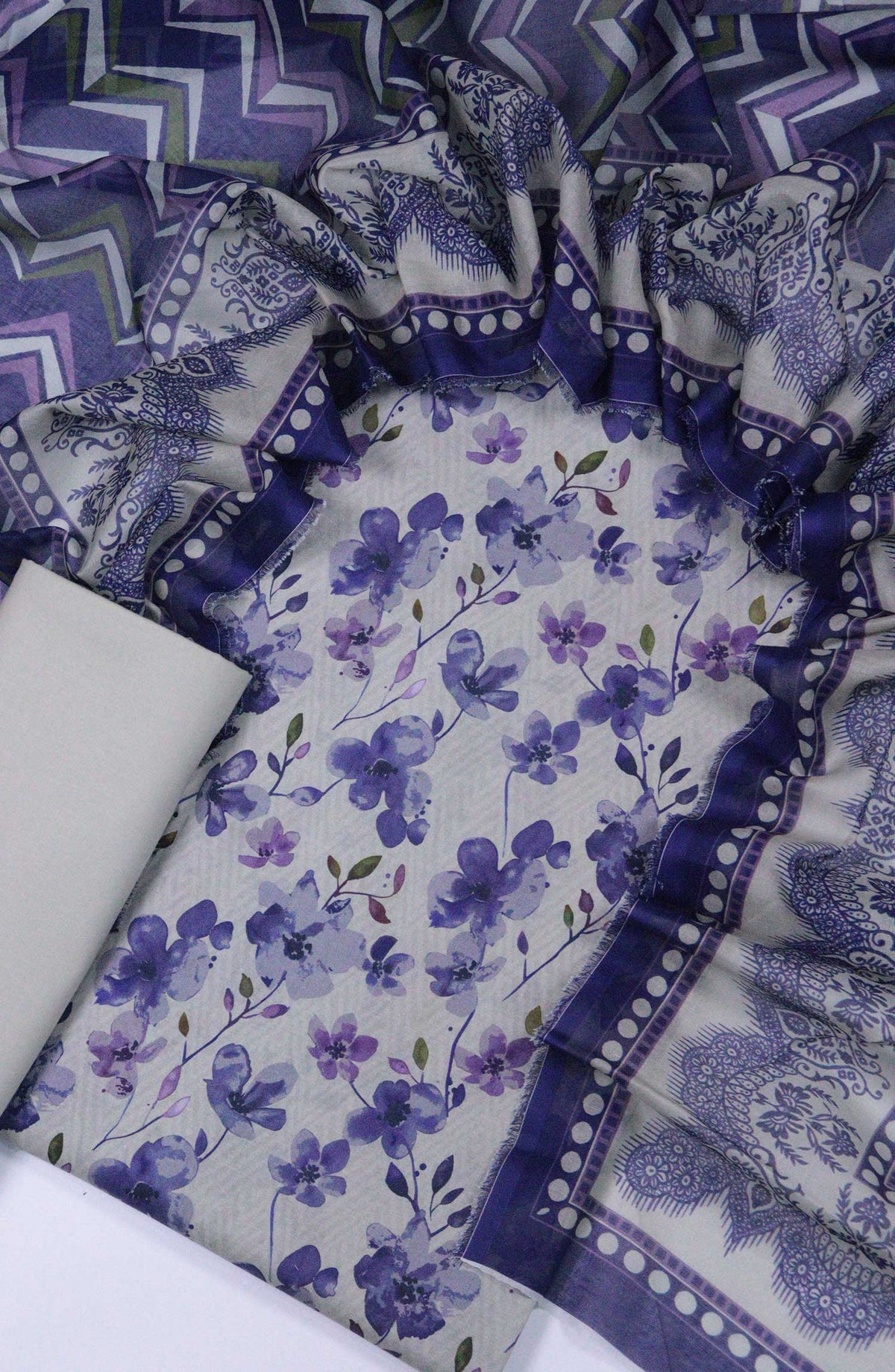 Bin Saeed Printed Lawn Unstitched 3 Piece - D-07 - BS25L - Blue - Summer Collection
