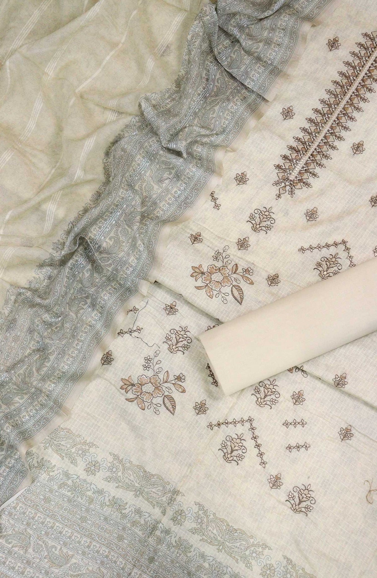 Mehak by Amna Khadija Self Embroidered Lawn Unstitched 3 Piece Suit - AM25MHA - Design-07 - Fawn Grey - Summer Collection