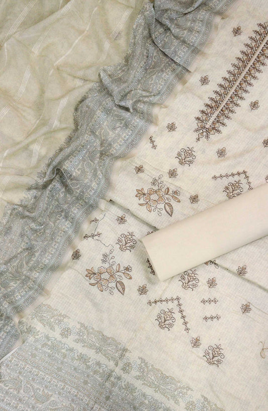 Mehak by Amna Khadija Self Embroidered Lawn Unstitched 3 Piece Suit - AM25MHA - Design-07 - Fawn Grey - Summer Collection