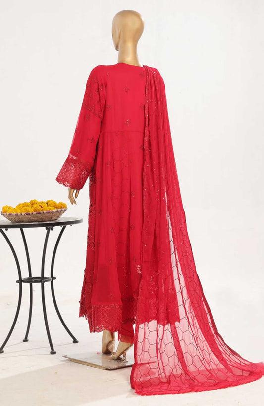 Bin Saeed Embroidered Stitched 3 Piece Frock - D-07 - BS25CF - Red - Festive Collection
