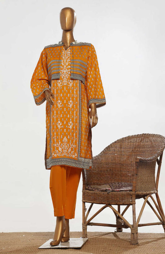 Bin Saeed Embroidered Lawn Stitched 3 Piece Suit - D-07 - BS25ECL - Orange - Summer Collection