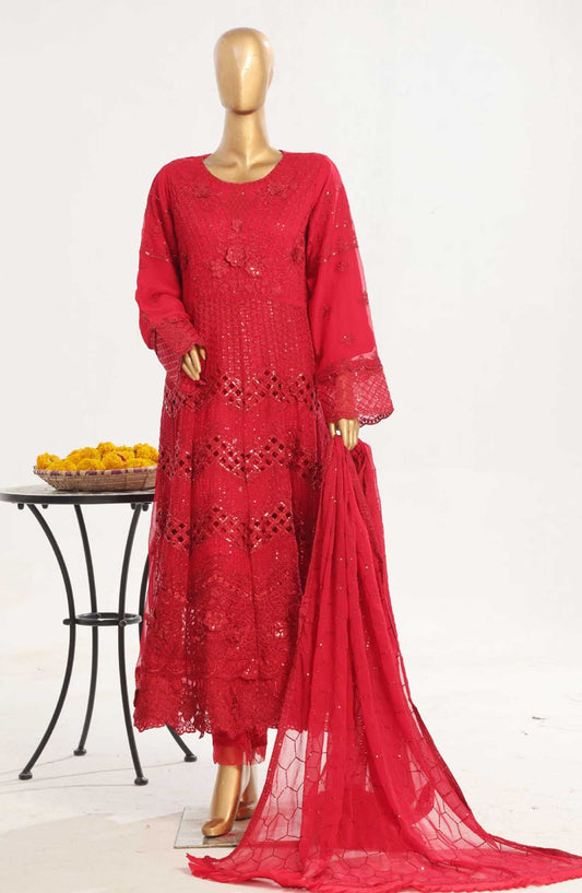 Bin Saeed Embroidered Stitched 3 Piece Frock - D-07 - BS25CF - Red - Festive Collection