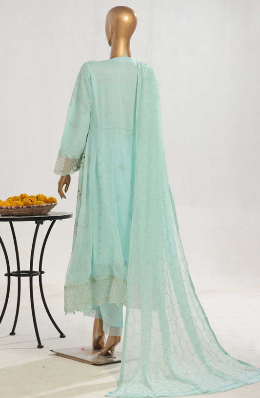 Bin Saeed Embroidered Stitched 3 Piece Frock - D-08 - BS25CF - Blue - Festive Collection