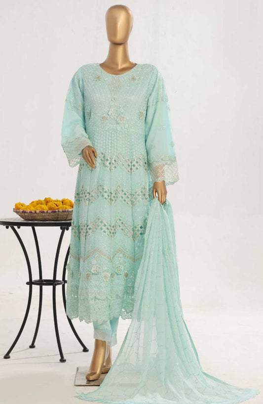 Bin Saeed Embroidered Stitched 3 Piece Frock - D-08 - BS25CF - Blue - Festive Collection