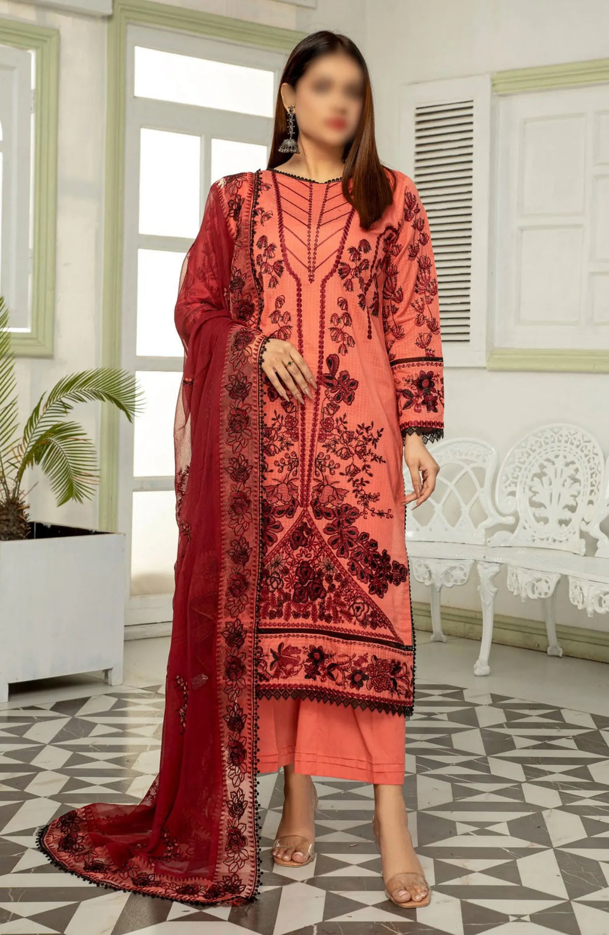 Saffron Premium Embroidered Lawn Collection 2024 - Design 08