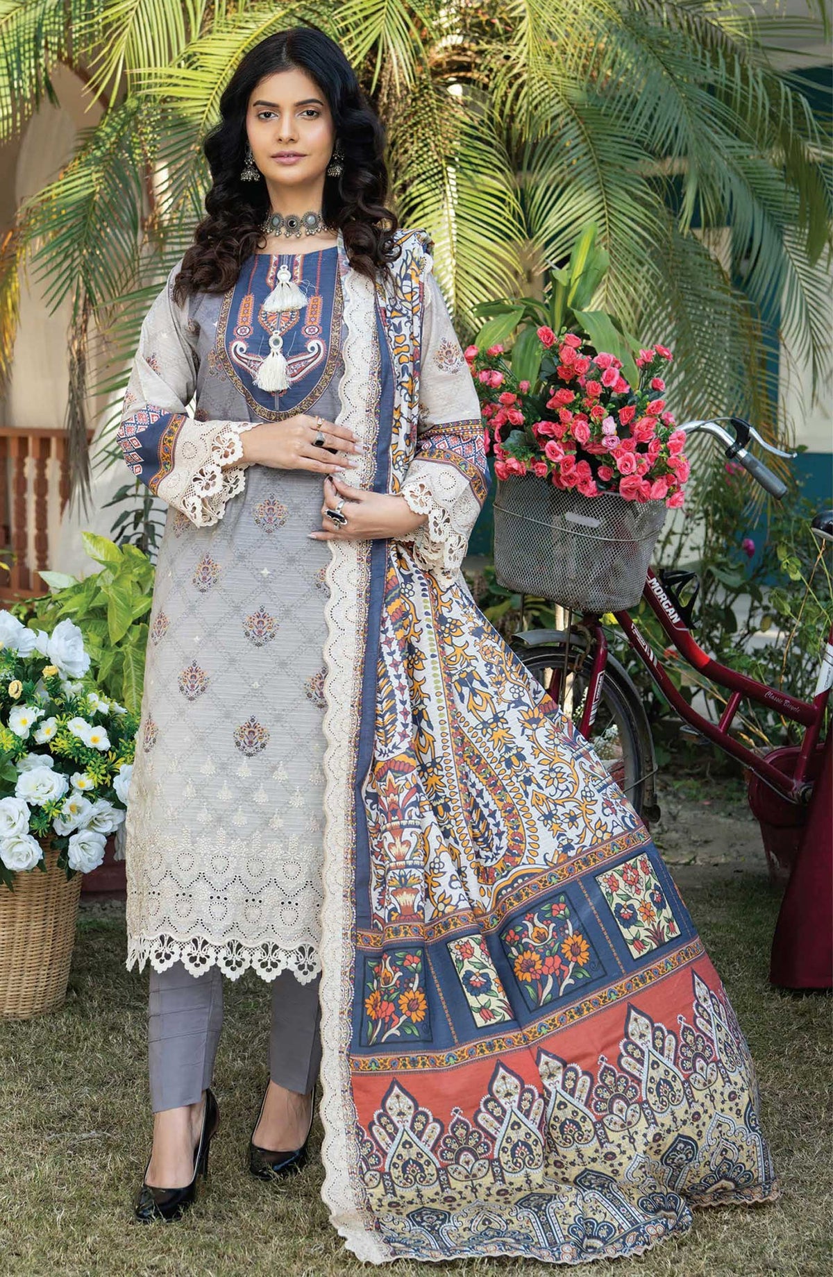Mashaal by Riaz Arts Embroidered Lawn Unstitched 3 Piece - D-08 - RA25ML2 - Grey - Summer Collection